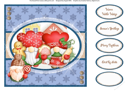 Festive Cuties 16: Cookie Gnomes 8 x 8 Card Front with Sentiments