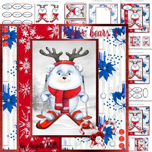 Festive Bears 2: Polar Bear on Skls 7 x 7 Card Mini Kit, 7 Sheets