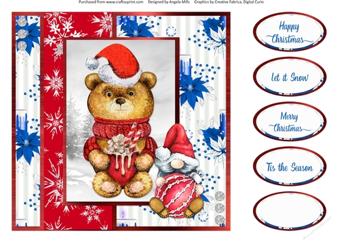 Festive Bears 13: Cocoa Cup Bear 8 x 8 Quick Card Front with Sentiments