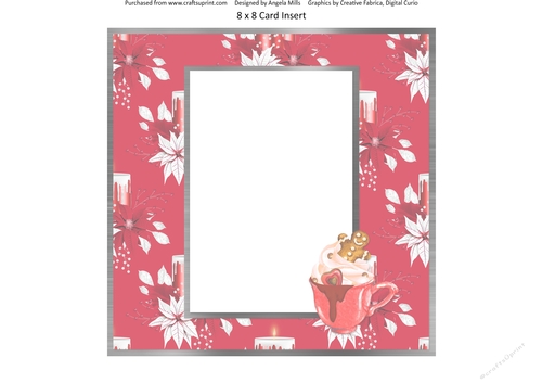 Festive Bears 10: Cocoa Cup 8 x 8 Blank Card Insert with Red/White Poinsettias/Candles Background