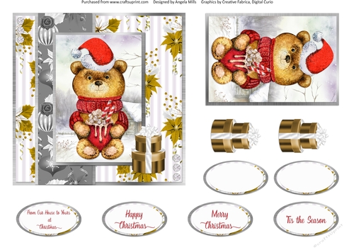 Festive Bears 11: Cocoa Cup Bear 6 x 6 Card Front with Topper, Decoupage and Sentiments