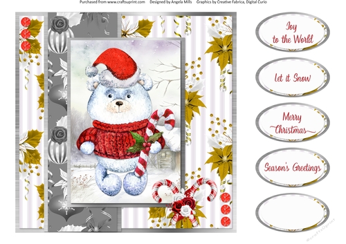 Festive Bears 7: Santa Hat Polar Bear 8 x 8 Card Front with Sentiments