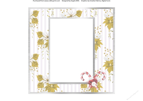 Festive Bears 7: Poinsettias & Candy Canes 8 x 8 Blank Card Insert with Grey/White Striped Background