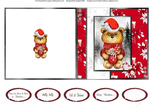 Festive Bears 12: Cocoa Cup Bear 5 x 5 Quick Cut & Fold Card with Sentiments