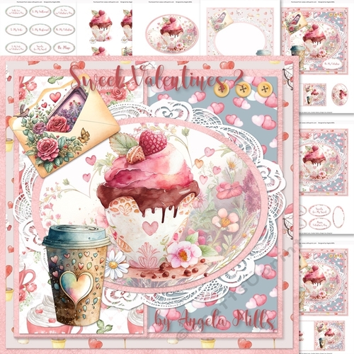 Sweet Valentines 2: Ice Cream and Latte 7 x 7 Decoupage Card Mini Kit, 8 Sheets
