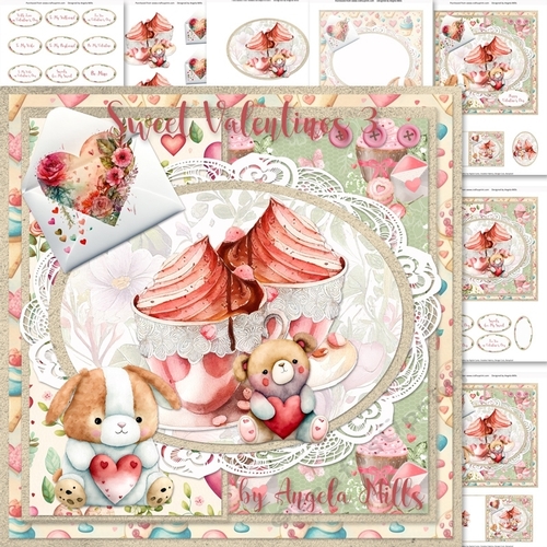 Sweet Valentines 3: Ice Cream and Plushies 7 x 7 Decoupage Card Mini Kit, 8 Sheets