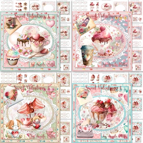 Sweet Valentines 1 to 4 Bumper Kit, 4 7x7 Decoupage Cards
