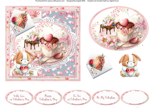 Sweet Valentines 5: Coffee & Cheesecake 6 x 6 Card Front with Sentiments