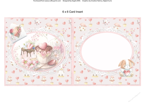 Sweet Valentines 5: Coffee & Cheesecake 6 x 6 Blank Card Insert with Pink Hearts Background