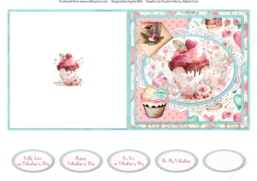 Sweet Valentines 9: Ice Cream & Cupcake 5 x 5 Quick Cut & Fold Card with Sentiments
