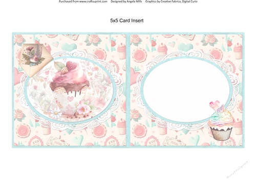 Sweet Valentines 9: Ice Cream & Cupcake 5 x 5 Blank Card Insert with Pink/Ivory Background