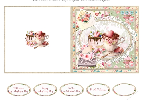 Sweet Valentines 6: Coffee & Cheesecake 5 x 5 Quick Cut & Fold Card with Sentiments
