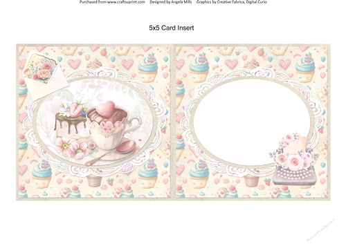 Sweet Valentines 6: Coffee & Cheesecake 5 x 5 Blank Card Insert with Cupcakes/Hearts Background