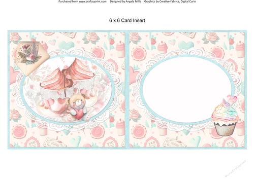 Sweet Valentines 11: Ice Cream Desserts/Cupcake 6 x 6 Blank Card Insert with Ivory/Pink/Aqua Background