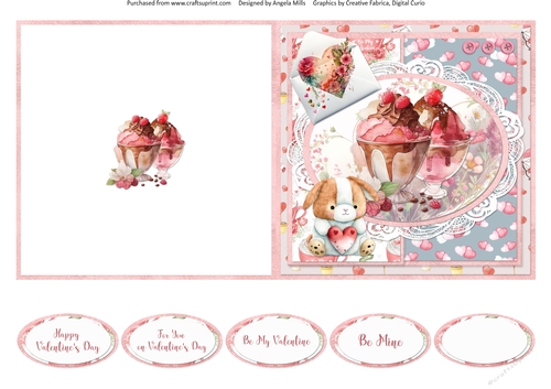 Sweet Valentines 15: Ice Cream Sundaes/Plushie 5 x 5 Cut & Fold Card with Sentiments