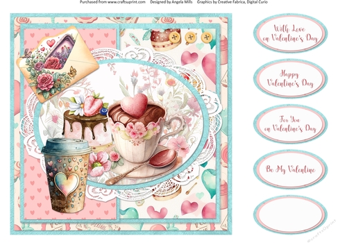 Sweet Valentines 7: Chocolate Dessert/Cheesecake 8 x 8 Quick Card Front with Sentiments