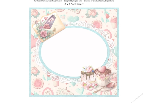 Sweet Valentines 7: Chocolate Dessert/Cheesecake 8 x 8 Card tnsert Panel with Ivory/Pink/Aqua Background