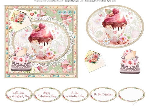 Sweet Valentines 8: Ice Cream Sundae/Love Letters 6 x 6 Card Front with Decoupage and Sentiments