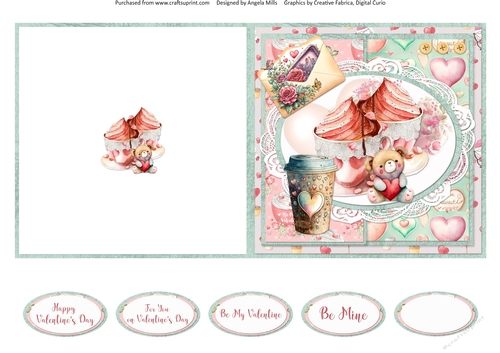 Sweet Valentines 12: Ice Cream Desserts/Latte 5 x 5 Quick Cut & Fold Card with Sentiments