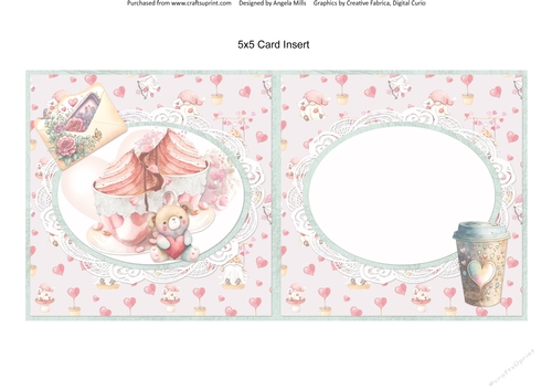Sweet Valentines 12: Ice Cream Desserts/Latte 5 x 5 Card Insert with Pink Hearts & Cupcakes Background