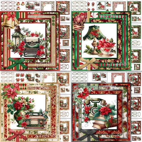 Vintage Christmas 1 to 4 Bumper Kit - 4 7x7 Cards, 27 Sheets