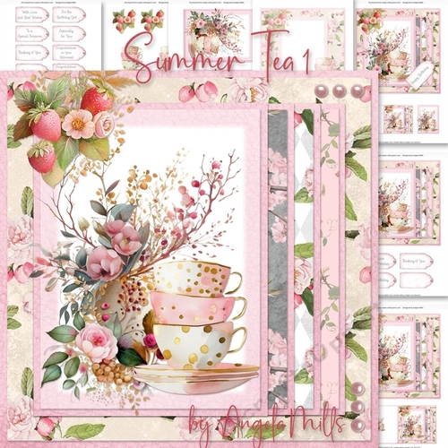 Summer Tea 1: Strawberries 7 x 7 Card Mini Kit, 7 Sheets