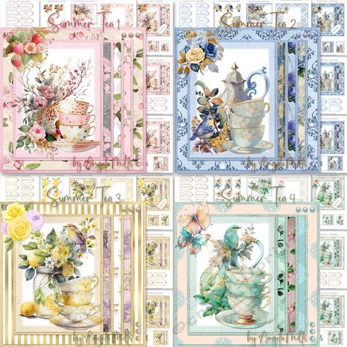 Summer Tea 1 to 4 Bumper Kit, 4 7x7 Card Mini-Kits, 28 Sheets