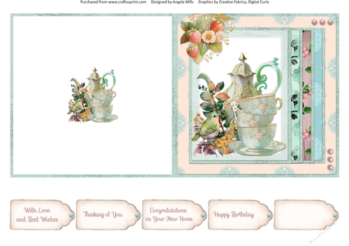Summer Tea 9: Strawberry Mint 5 x 5 Quick Cut & Fold Card with Sentiment Tags