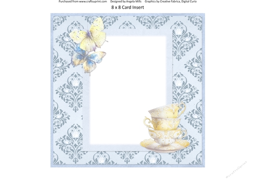 Summer Tea 13: Lemon Tea & Butterflies 8 x 8 Card Insert Panel with Blue Damask Background