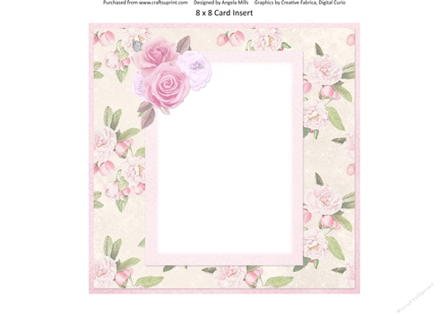 Summer Tea 10: Pink Roses 8 x 8 Blank Card Insert with Pink/Ivory Floral Background
