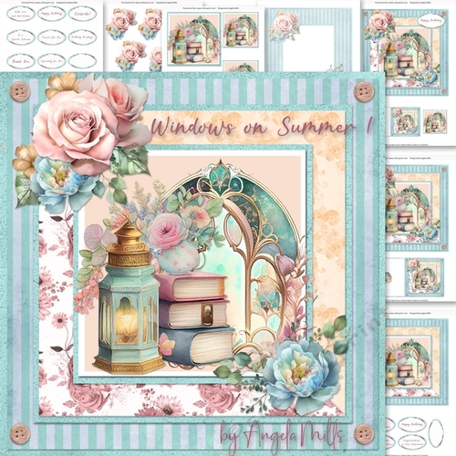 Windows on Summer 1: Lantern & Books 7 x 7 Card Mini Kit, 7 Sheets