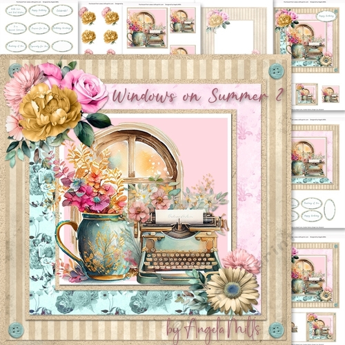 Windows on Summer 2: Flower Vase & Typewriter 7 x 7 Card Mini Kit, 7 Sheets
