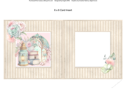 Windows on Summer 5: Shabby Lantern & Books 6 x 6 Card Insert with Taupe Striped Background