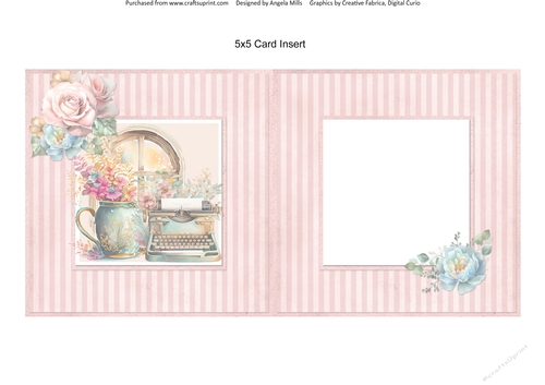 Windows on Summer 9: Flower Vase & Typewriter 5 x 5 Card Insert with Pink Striped Background
