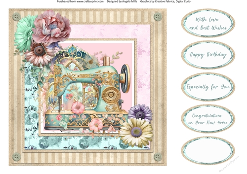 Windows on Summer 13: Shabby Sewing Machine 8 x 8 Quick Card Front with Sentiments