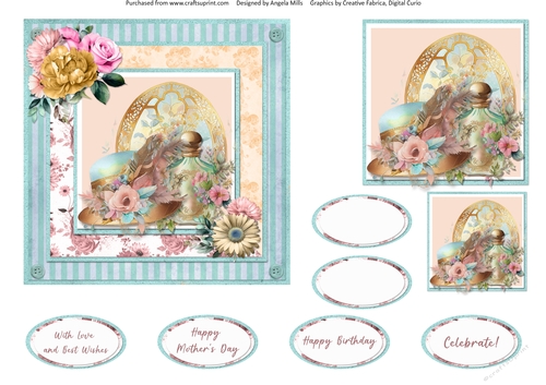 Windows on Summer 14: Floral Hat & Perfume Bottle 6 x 6 Card Front, Topper, Tag and Sentiments