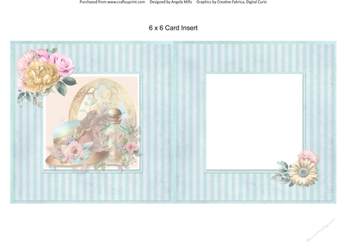 Windows on Summer 14: Floral Hat & Perfume Bottle 6 x 6 Card Insert with Blue Striped Background