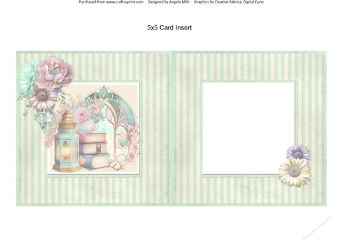 Windows on Summer 6: Lantern & Books 5 x 5 Card Insert with Distressed Green Striped Background