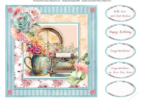 Windows on Summer 10: Floral Vase & Typewriter 8 x 8 Quick Card Front with Sentiments