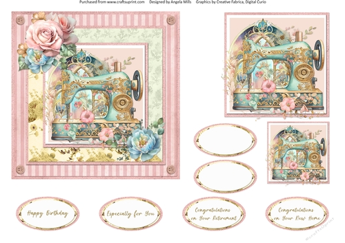 Windows on Summer 11: Shabby Sewing Machine 6 x 6 Card Front with Topper, Tag and Sentiments