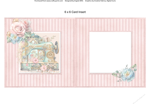 Windows on Summer 11: Shabby Sewing Machine 6 x 6 Card Insert with Pink Distressed Striped Background