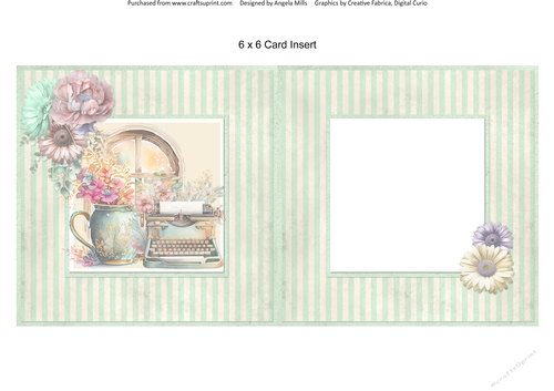 Windows on Summer 8: Floral Vase & Typewriter 6 x 6 Card Insert with Green Distressed Striped Background