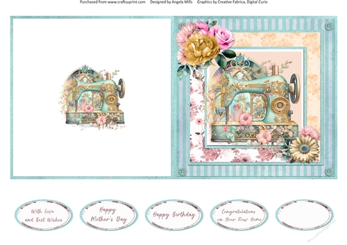 Windows on Summer 12: Shabby Sewing Machine 5 x 5 Quick Cut & Fold Card with Sentiments