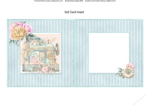 Windows on Summer 12: Shabby Sewing Machine 5 x 5 Card Insert with Blue Distressed Striped Background