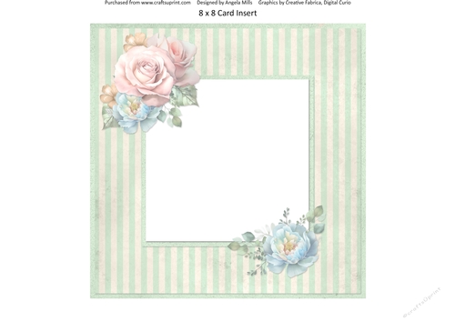 Windows on Summer 16: Floral/Roses 8 x 8 Card Insert Panel with Green Distressed Striped Background
