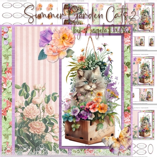 Summer Garden Cats 2: Grey Cat 7 x 7 Card Mini Kit, 7 Sheets
