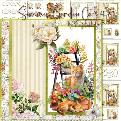 Summer Garden Cats 4: Ginger Cats 7 x 7 Card Mini Kit, 7 Sheets