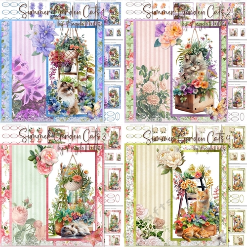 Summer Garden Cats 1 to 4 Bumper Kit, 4 7x7 Card Mini-Kits, 28 Sheets 