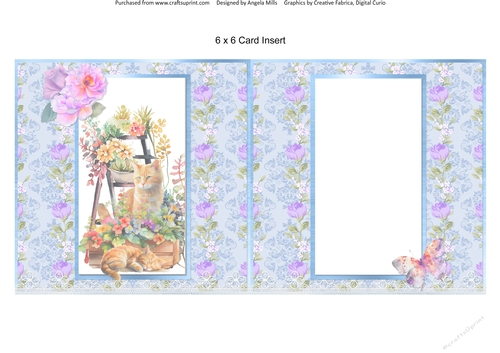Summer Garden Cats 14: Ginger Cats 6 x 6 Card Insert with Blue/Lilac Floral Background