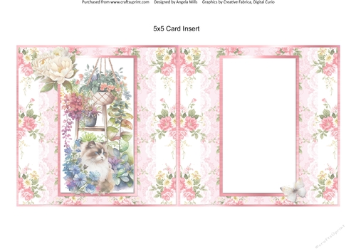 Summer Garden Cats 6: Ragdoll 5 x 5 Card Insert Pink/White Floral Lace Background